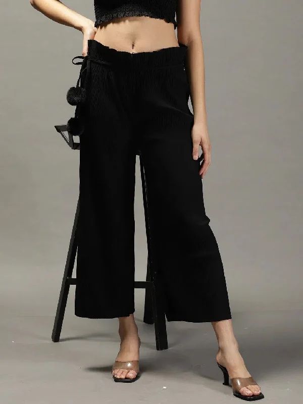 Women's Black Solid Parallel Trouser-GF-23-Black Trousers Brand Named