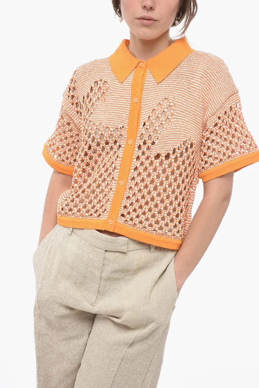 PH5 Polo Neck Short Sleeve Perforated Sweater Xs Standard size Denim Fabric Leather Fabric Suede Fabric