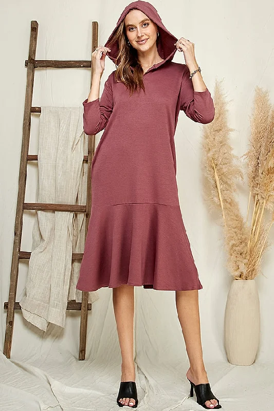 Berry Comfy Hoodie Dress with Ruffle Hoodie with Rhinestones Sparkly Elegant