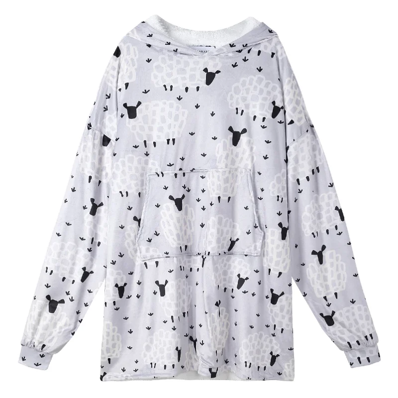 Hoodie Blanket Adult Sheep Hoodie with Rolled Sleeves Casual Relaxed