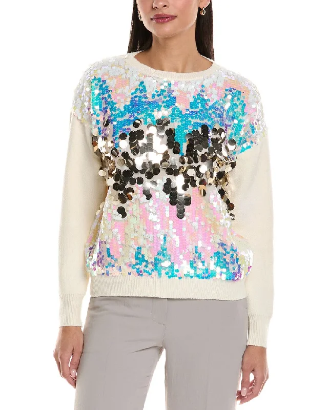 Anna Kay Sequin Cashmere-Blend Sweater Satin Fabric Silk Fabric Chiffon Fabric