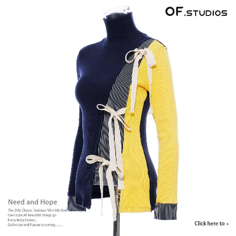 Women irregular splicing lace hollow high collar sweater Velvet Chenille Corduroy