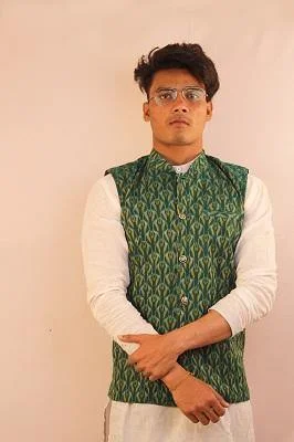 Sambalpuri Designer Gents Half Jacket in Green, Yellow & White Color Corduroy Jacket Velvet Jacket Brocade Jacket Sambalpuri Designer Gents Half Jacket in Green, Yellow & White Color Corduroy Jacket Velvet Jacket Brocade Jacket
