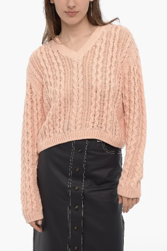 360Sweater Cropped Cable Knit CELESTINA Sweater with V-neck S Standard size Layered Multi-layer Single Layer