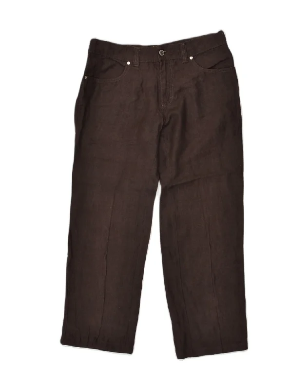 TRUSSARDI JEANS Womens Straight Casual Trousers W30 L27 Brown Linen Trousers Capri Summer TRUSSARDI JEANS Womens Straight Casual Trousers W30 L27 Brown Linen Trousers Capri Summer