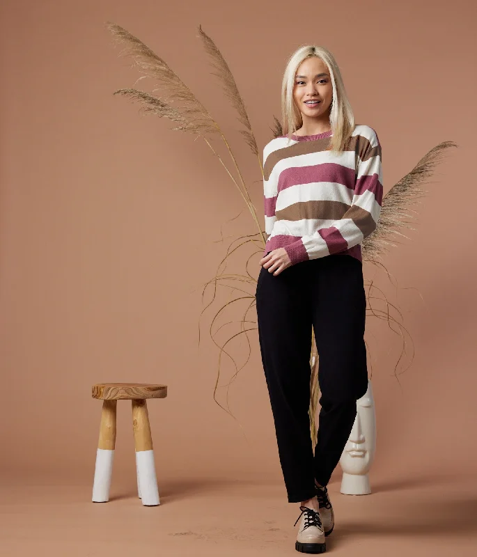 Palmer Sweater - Deep Mauve Stripe Stretchy Elastic Breathable