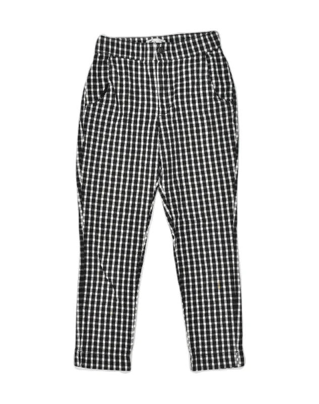 HOLLISTER Womens Tapered Suit Trousers UK 4 XS W24 L24 Black Check Cotton Trousers Timeless Classic HOLLISTER Womens Tapered Suit Trousers UK 4 XS W24 L24 Black Check Cotton Trousers Timeless Classic