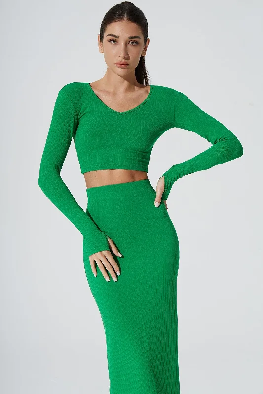Zeya Knitted Long Sleeve Crop Top - Fern Green Rayon Fabric Velvet Fabric Corduroy Fabric Zeya Knitted Long Sleeve Crop Top - Fern Green Rayon Fabric Velvet Fabric Corduroy Fabric