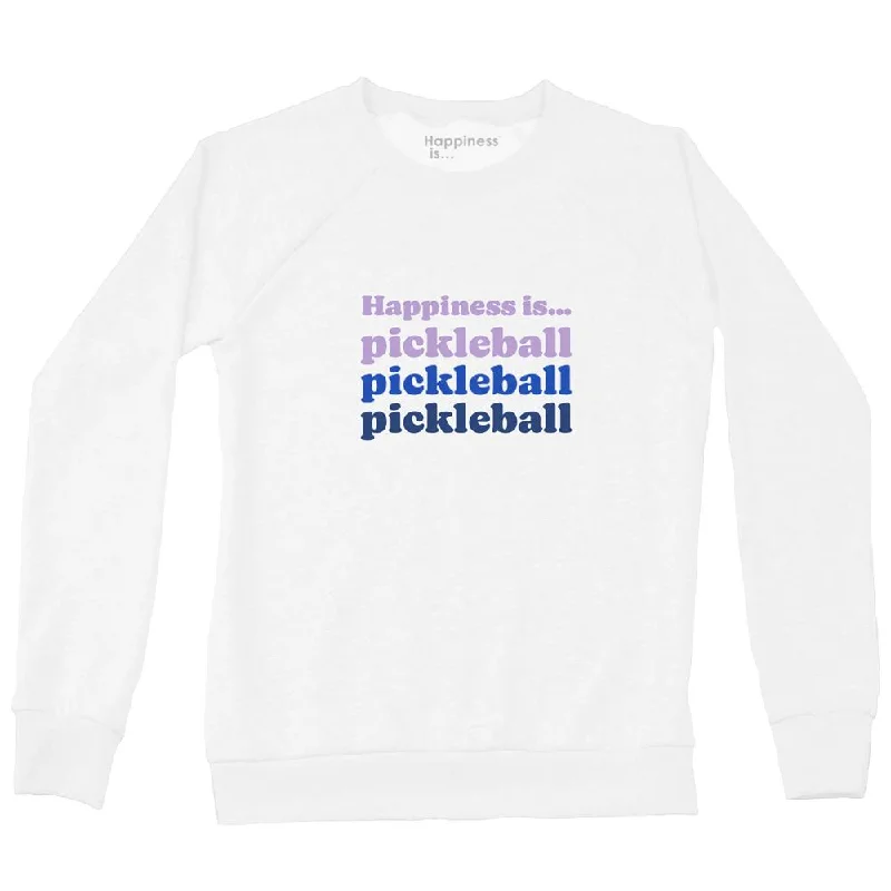 Happiness Is... Women's Pickleball Triple Crew Sweatshirt - White Hoodie with Longline Fit Extended Stylish Happiness Is... Women's Pickleball Triple Crew Sweatshirt - White Hoodie with Longline Fit Extended Stylish