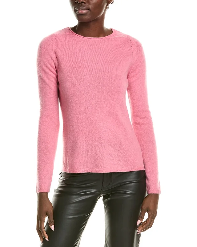 Sofiacashmere Relaxed Crewneck Cashmere Sweater Graphic Sweater Embroidered Appliqued
