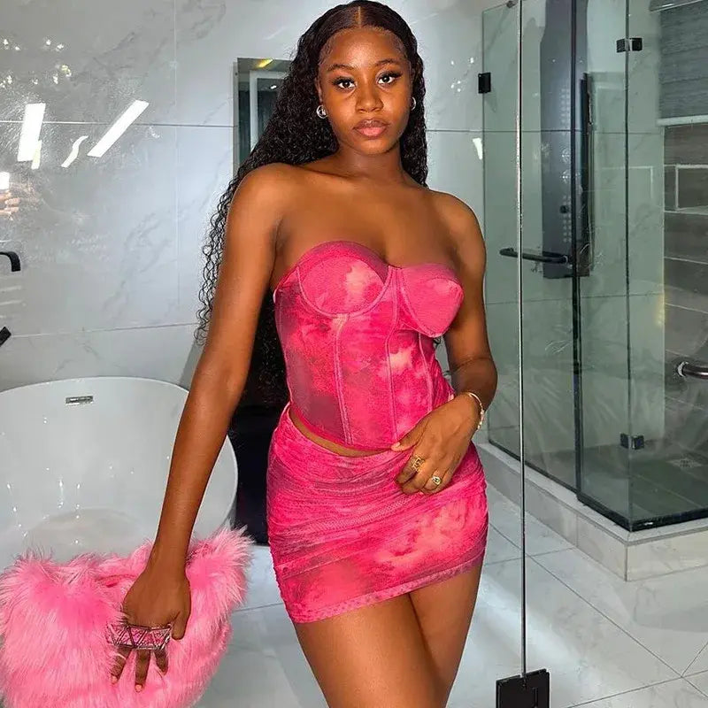 Off-Shoulder Crop Top & High Waist Skirt Set Streetwear Chic Mesh Blend Leather Blend Suede Blend Off-Shoulder Crop Top & High Waist Skirt Set Streetwear Chic Mesh Blend Leather Blend Suede Blend