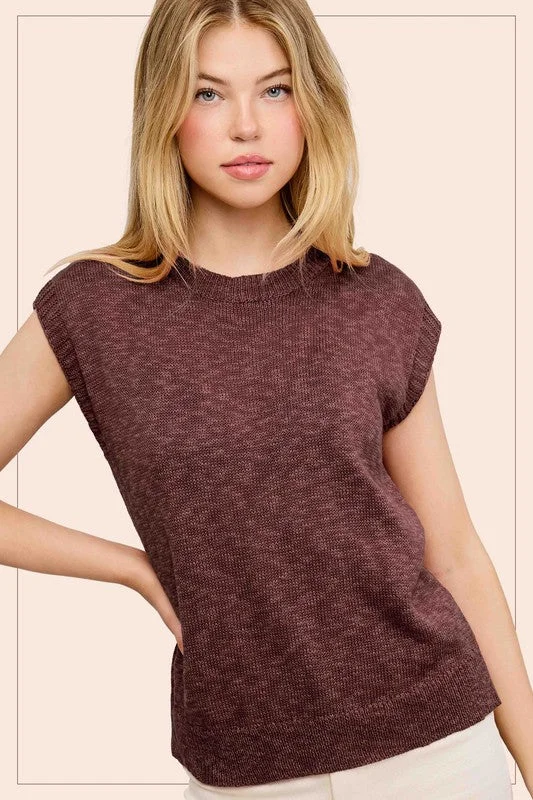 Treasured Times Chocolate Sleeveless Ribbed Knit Sweater Top Boxy Sweater Fitted Sweater A-Line Treasured Times Chocolate Sleeveless Ribbed Knit Sweater Top Boxy Sweater Fitted Sweater A-Line
