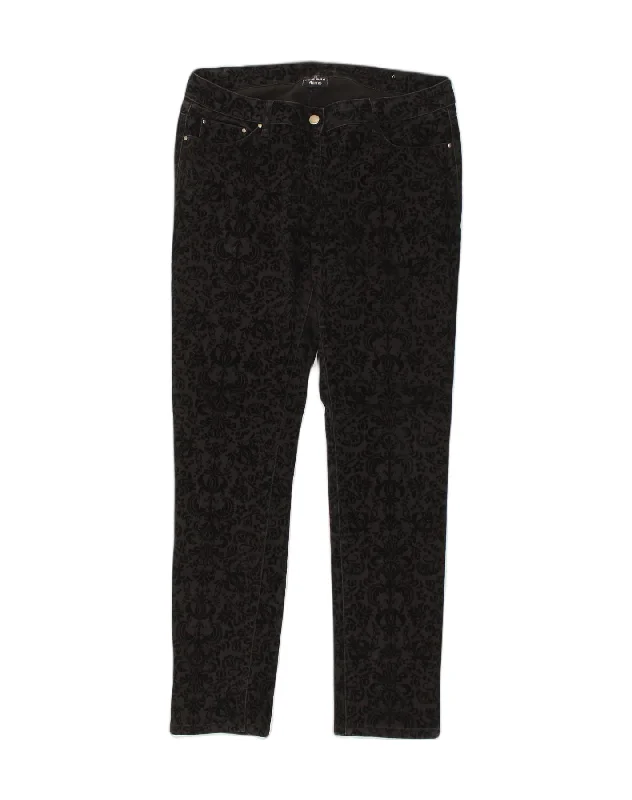 VINTAGE Womens Slim Casual Trousers UK 18 XL W36 L30 Black Floral Cotton Trousers Polka Dot Cute VINTAGE Womens Slim Casual Trousers UK 18 XL W36 L30 Black Floral Cotton Trousers Polka Dot Cute