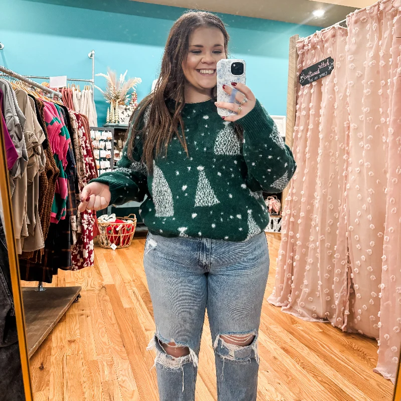 Fuzzy Christmas Tree Sweater Print Jacquard Patchwork