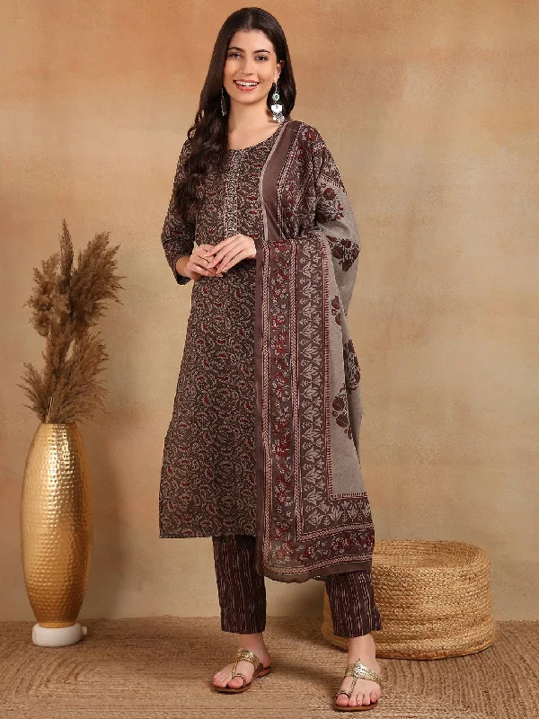 Women's Grey Rayon Blend Ethnic Motifs Printed Straight Kurta Trousers With Dupatta - Ahika Trousers practical easy-care Women's Grey Rayon Blend Ethnic Motifs Printed Straight Kurta Trousers With Dupatta - Ahika Trousers practical easy-care