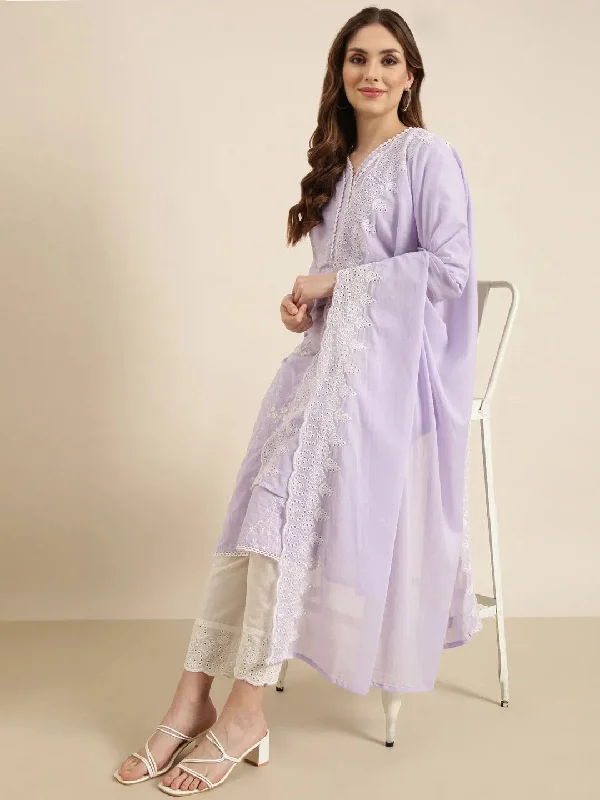Women Straight Lavender Floral Kurta and Trousers Set Comes With Dupatta-DK-3052-Lavender Trousers luxurious premium Women Straight Lavender Floral Kurta and Trousers Set Comes With Dupatta-DK-3052-Lavender Trousers luxurious premium