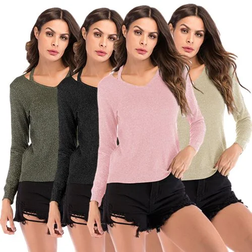 Women's New Slim V-Neck Sweater Spring Elasticated Padded Insulated