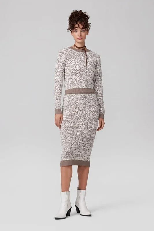 Knit Sweater Two Pieces Sweater with Midi Skirt Set Glossy Satin Silk