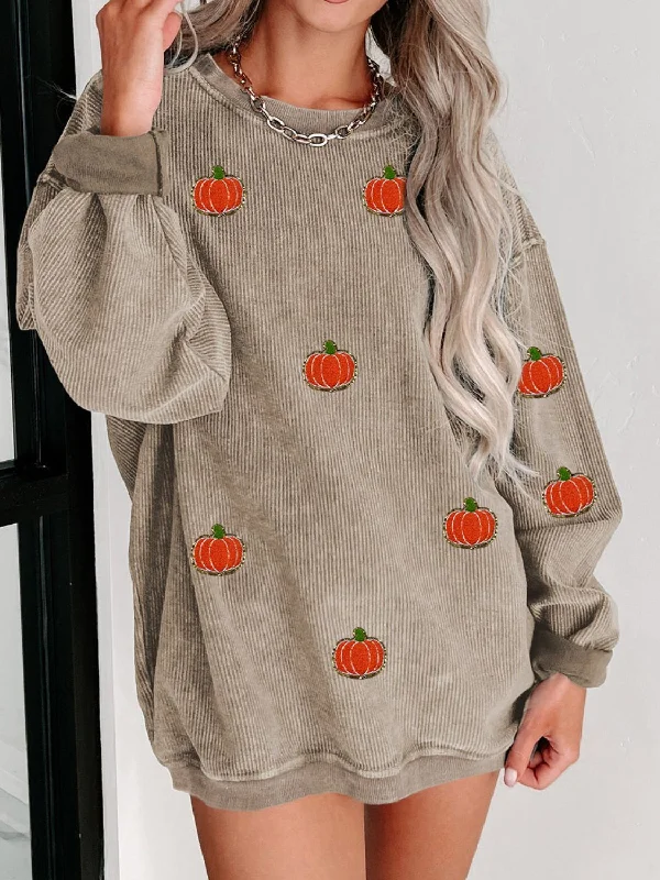 Hazel Blues® | Pumpkin Round Neck Long Sleeve Sweatshirt Hoodie with Pattern Geometric Abstract Hazel Blues® | Pumpkin Round Neck Long Sleeve Sweatshirt Hoodie with Pattern Geometric Abstract