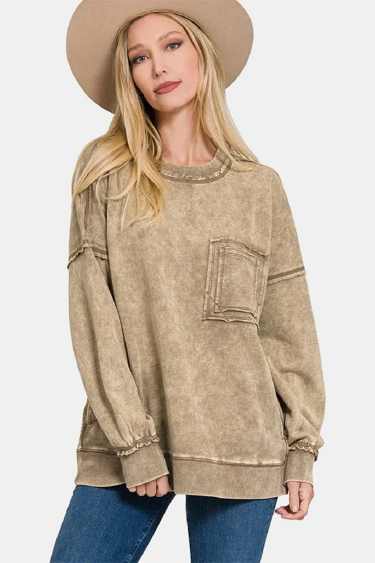 Hazel Blues® | Zenana Exposed Seam Round Neck Dropped Shoulder Sweatshirt Hoodie with Hem Drawcord Adjustable Customizable Hazel Blues® | Zenana Exposed Seam Round Neck Dropped Shoulder Sweatshirt Hoodie with Hem Drawcord Adjustable Customizable