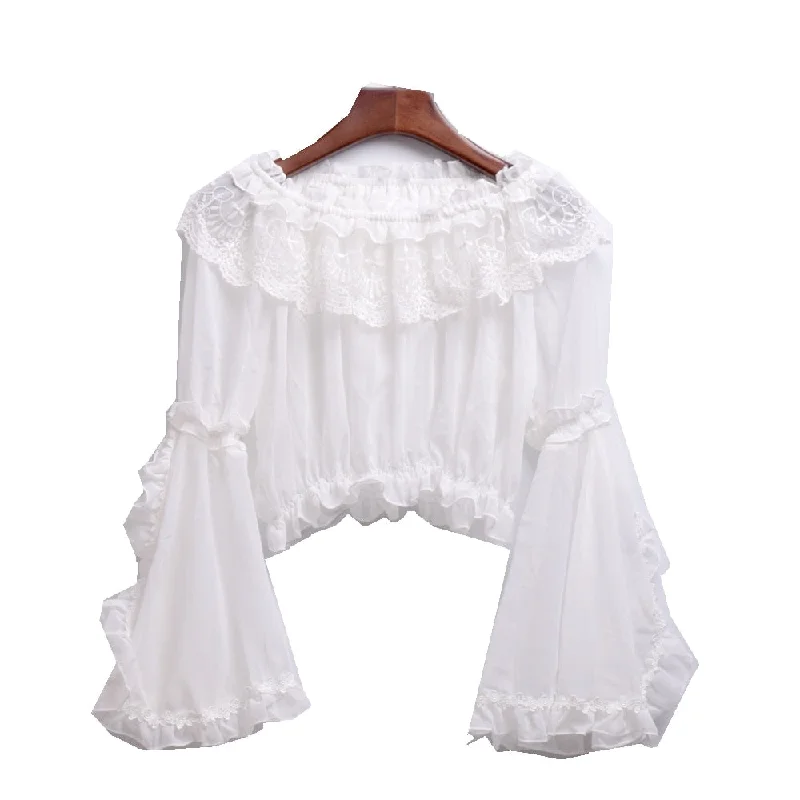 Chiffon Blouse Lolita Sweet Women Off Shoulder Crop Tops Shirt Houndstooth Herringbone Solid Chiffon Blouse Lolita Sweet Women Off Shoulder Crop Tops Shirt Houndstooth Herringbone Solid