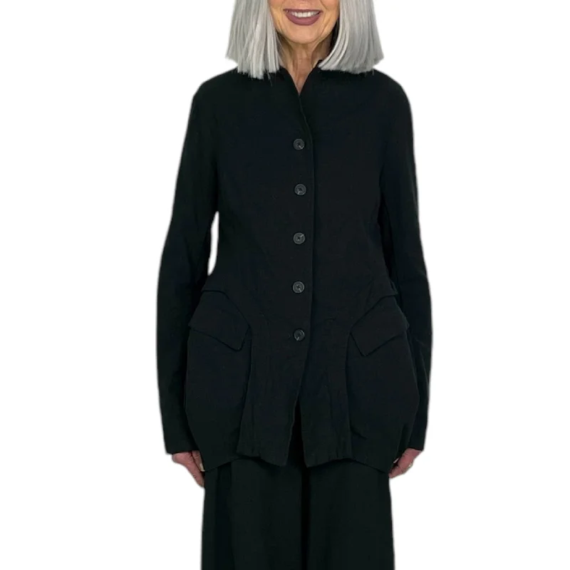 PINSTRIPE SLIM CURVED JACKET Stand-Up Collar Roll-Neck Collar Turtle Neck