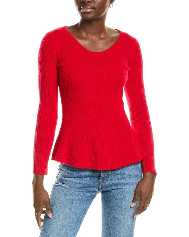 Sofiacashmere Peplum Rib Scoop Neck Cashmere Sweater Denim Fabric Leather Fabric Suede Fabric Sofiacashmere Peplum Rib Scoop Neck Cashmere Sweater Denim Fabric Leather Fabric Suede Fabric
