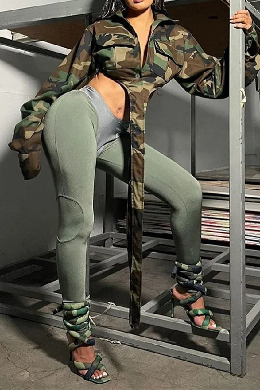 storexq Camouflage Urban Patch Pocket Irregular Jacket Welt Pockets Slit Pockets Flap Pockets