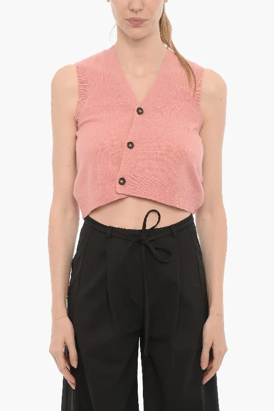 The Garment V-Neck Wool Sleeveless Sweater 40 Italian size Mesh Blend Leather Blend Suede Blend