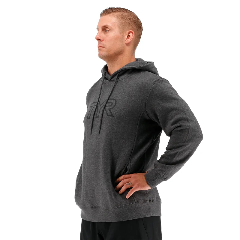 TYR Unisex Big Outline Logo Hoodie Charcoal Heather/Black Hoodie with Pocket Utility Practical TYR Unisex Big Outline Logo Hoodie Charcoal Heather/Black Hoodie with Pocket Utility Practical