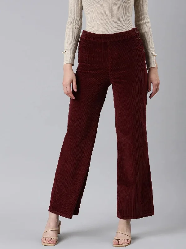 Women Burgundy Solid Parallel Trouser-IM-10624-Burgundy Trousers Seasonal Trendy