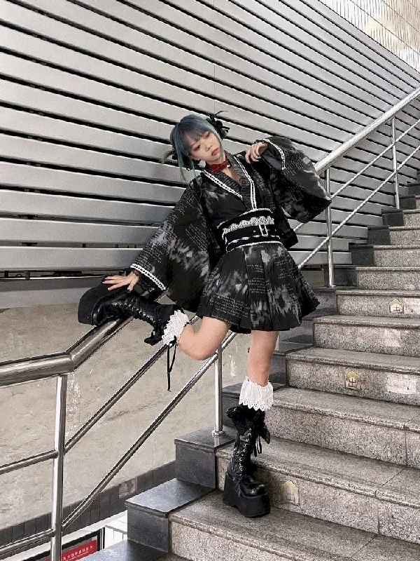 Waistband Bathrobe Pleated Skirt【s0000005693】 patchwork skirt art