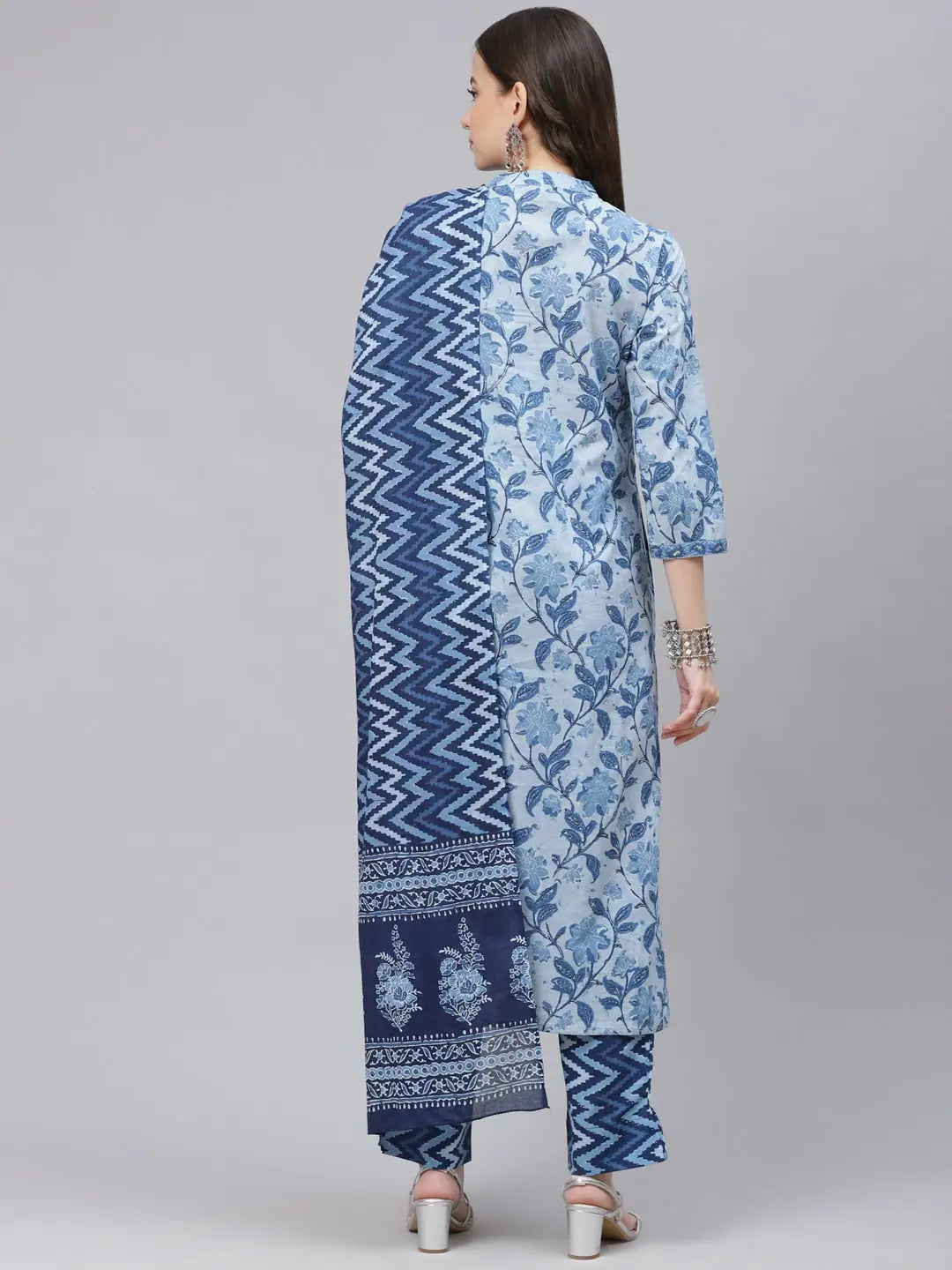 Ahika Women Blue Ethnic Motifs Print Pure Cotton Kurta With Trousers Dupatta Trousers Travel Practical Ahika Women Blue Ethnic Motifs Print Pure Cotton Kurta With Trousers Dupatta Trousers Travel Practical