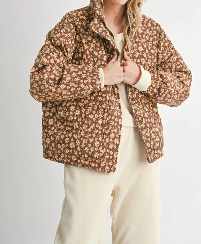 Nature's Best Quilted Puffer Jacket In Brown Fleece Jacket Down Jacket Feather Jacket Nature's Best Quilted Puffer Jacket In Brown Fleece Jacket Down Jacket Feather Jacket