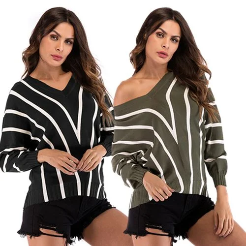 Casual Striped Sweater Women's Spring Slim V-neck Joker Sweater Chenille Blend Fleece Blend Nylon Blend Casual Striped Sweater Women's Spring Slim V-neck Joker Sweater Chenille Blend Fleece Blend Nylon Blend