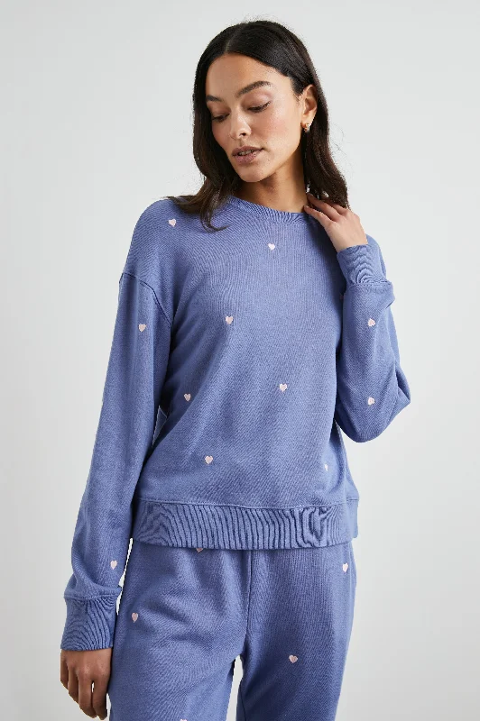 RAMONA SWEATSHIRT - PINK PERIWINKLE HEARTS EMBROIDERY Hoodie with Magnetic Closure Innovative Modern RAMONA SWEATSHIRT - PINK PERIWINKLE HEARTS EMBROIDERY Hoodie with Magnetic Closure Innovative Modern