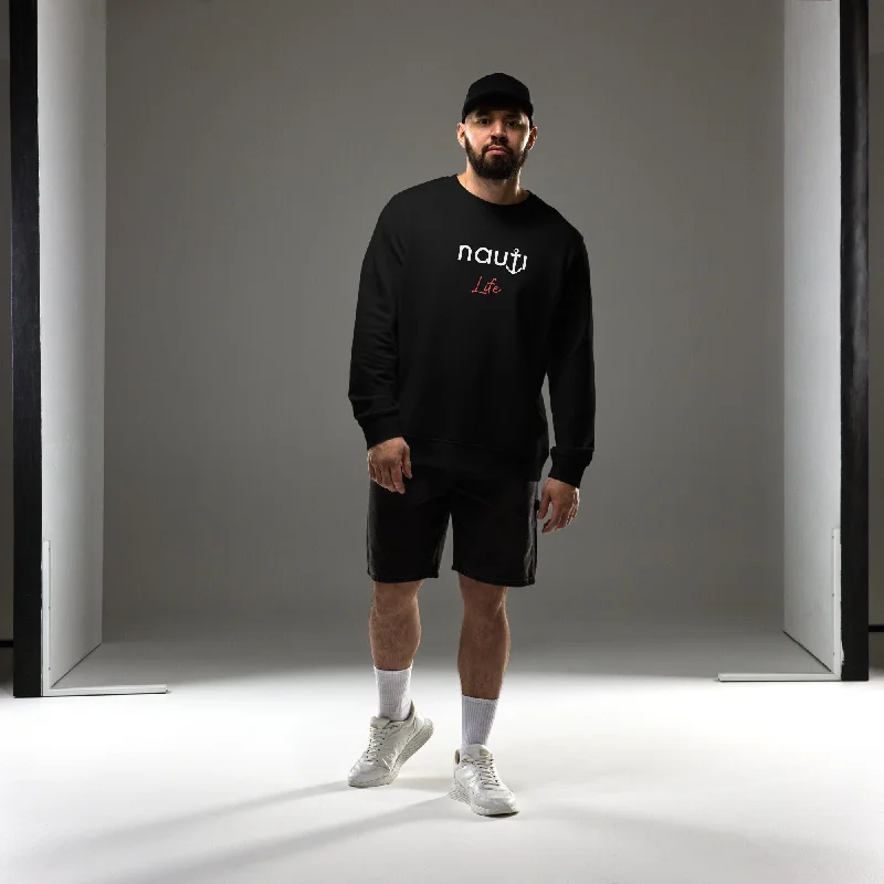 Unisex "NAUTI Anchor Life" Organic Sweatshirt in Black, French Navy and Grey Melange with White Logo Hoodie with Ribbed Cuffs Snug Fit Comfort Unisex "NAUTI Anchor Life" Organic Sweatshirt in Black, French Navy and Grey Melange with White Logo Hoodie with Ribbed Cuffs Snug Fit Comfort