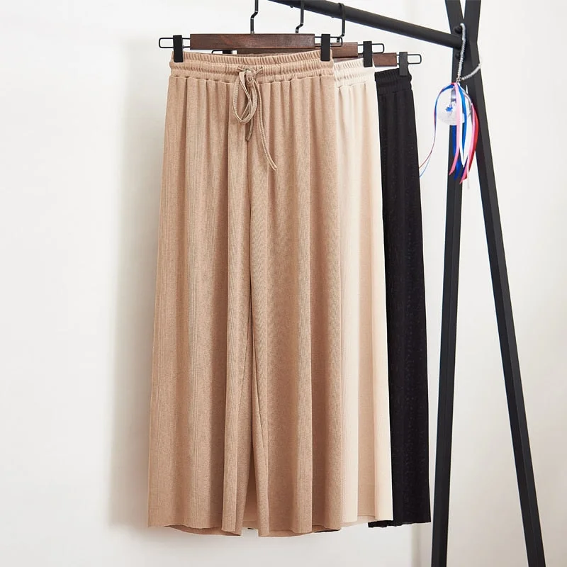 Women Summer Thin Knit Trousers Black Wide Leg Loose Pants Ankle Length Pants Casual trouser Elastic Waist Plus Size Pants S-4XL Trousers Denim Distressed Women Summer Thin Knit Trousers Black Wide Leg Loose Pants Ankle Length Pants Casual trouser Elastic Waist Plus Size Pants S-4XL Trousers Denim Distressed