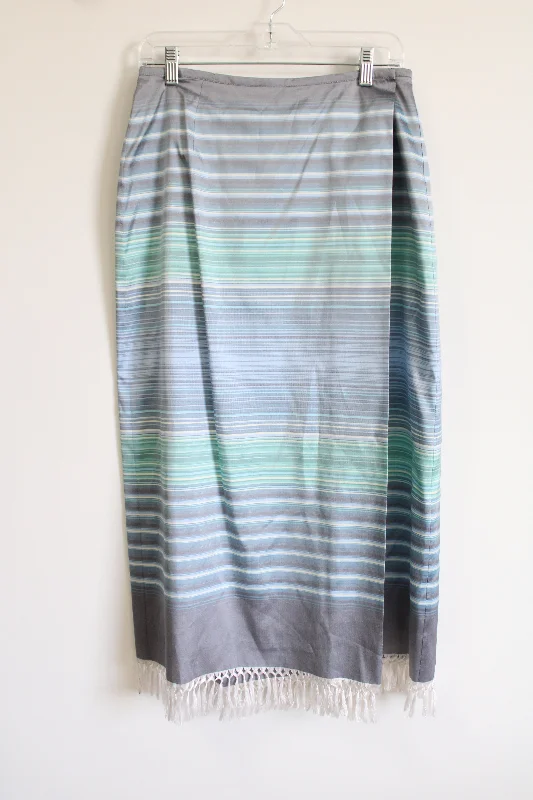 Liz Claiborne Lizsport Silk Gray Blue Boho Wrap Skirt | 8 linen skirt relaxed