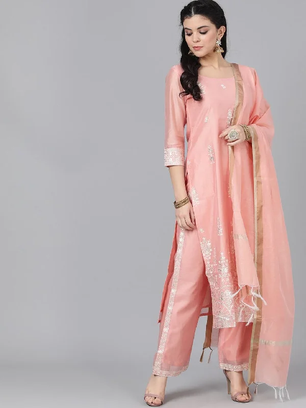 Women Peach Kurta with Trousers & Dupatta by AKS (3 Pc Set) Trousers Harem Relaxed Fit Women Peach Kurta with Trousers & Dupatta by AKS (3 Pc Set) Trousers Harem Relaxed Fit