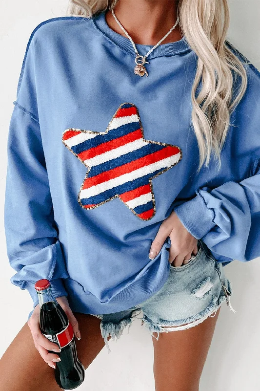 Hazel Blues® | Exposed Seam Star Long Sleeve Sweatshirt Hoodie with Crew Neck Simple Timeless Hazel Blues® | Exposed Seam Star Long Sleeve Sweatshirt Hoodie with Crew Neck Simple Timeless