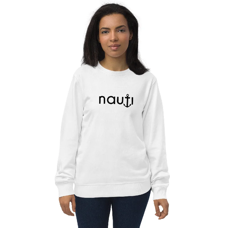 Unisex "Nauti Anchor" Organic Sweatshirt in White and Grey Melange with Black Logo Hoodie with Thumb Holes Functional Cozy Unisex "Nauti Anchor" Organic Sweatshirt in White and Grey Melange with Black Logo Hoodie with Thumb Holes Functional Cozy