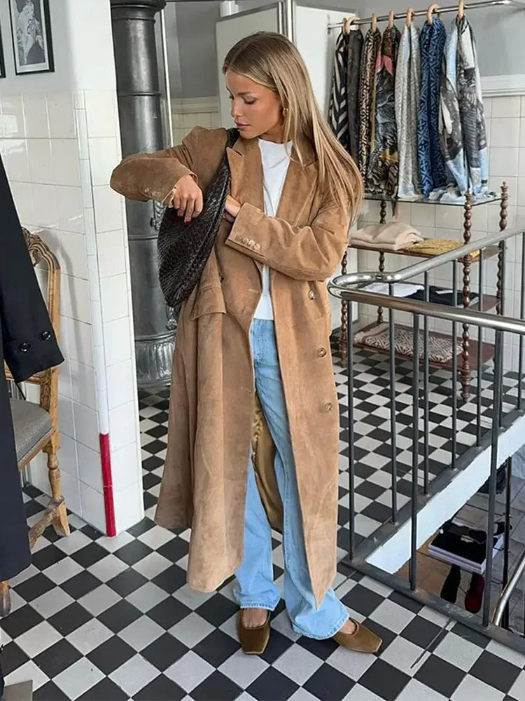 Advbridge Lapel Long Windbreaker Jacket Elegant Casual Suede Leather Women's Trench Coat Oversize Autumn Commute Street Outerwear Knit Fabric Woven Fabric Fleece Fabric Advbridge Lapel Long Windbreaker Jacket Elegant Casual Suede Leather Women's Trench Coat Oversize Autumn Commute Street Outerwear Knit Fabric Woven Fabric Fleece Fabric