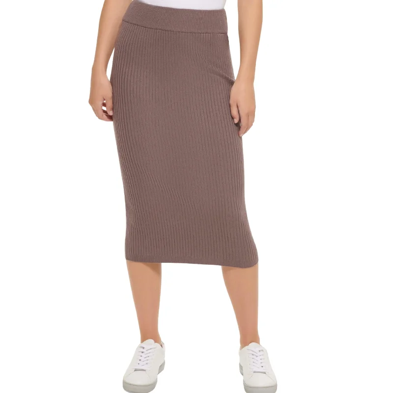 CALVIN KLEIN - Ribbed Knit MIDI Skirt chiffon skirt lightweight