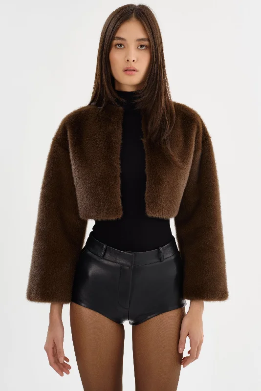ROWDIE | Faux Fur Jacket One-Shoulder Jacket Off-the-Shoulder Jacket Asymmetrical Jacket
