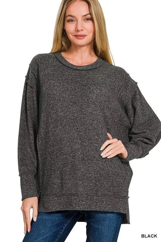 Double Edged Black Oversized Hi Low Hem Sweater Spandex Rayon Corduroy