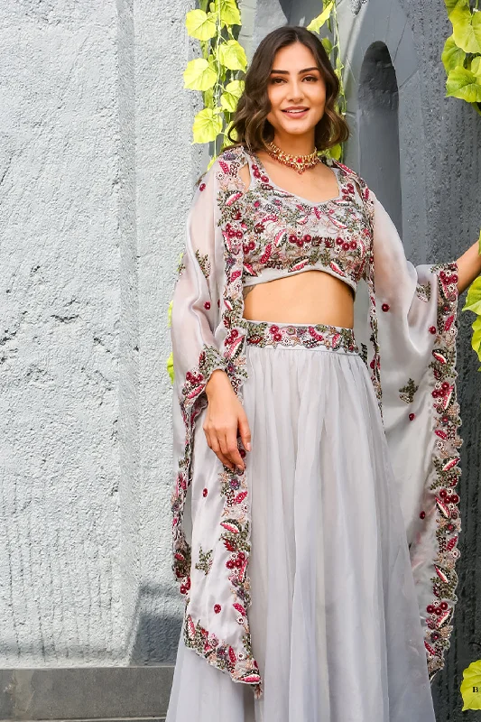 Alia - Embellished Lavender Cape And Skirt Set corduroy skirt comfortable