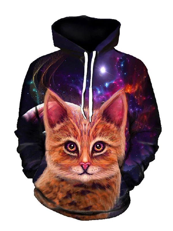 Space Cat Pullover Art Hoodie Hoodie with Illustration Artistic Creative