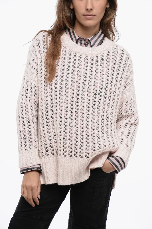 Bruno Manetti Crew Neck Openwork Pure Cashmere Sweater 44 Italian size Handmade Hand-knitted Hand-woven Bruno Manetti Crew Neck Openwork Pure Cashmere Sweater 44 Italian size Handmade Hand-knitted Hand-woven
