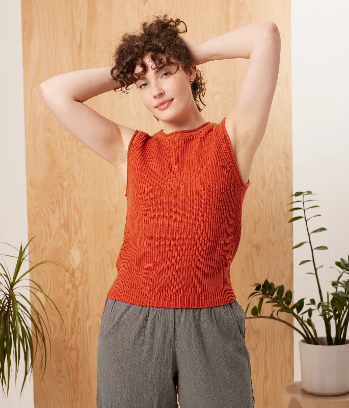 Dela Sweater Tank - Chili Houndstooth Herringbone Solid
